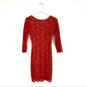 Small Red Lace Dress with Nude Lining